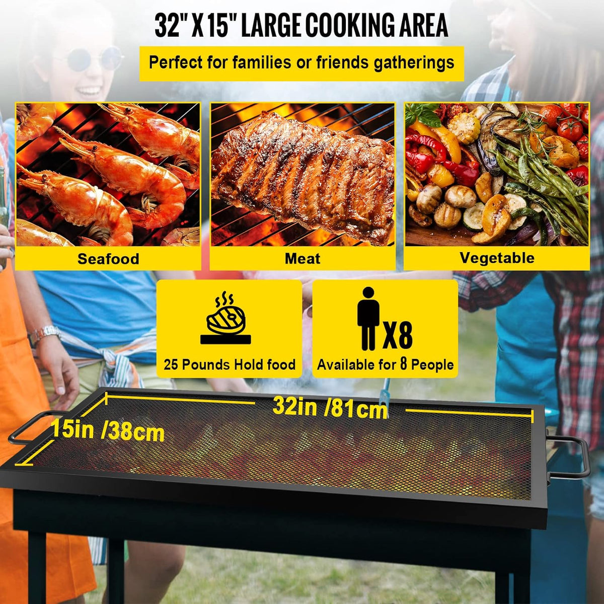 Black Steel Fire Pit Cooking Grate with Handles, Pack of 2 A428