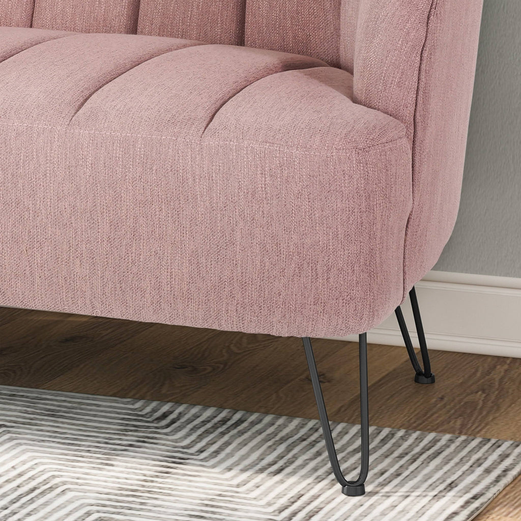 Light Blush Polyester Fabric Loveseat with Hairpin Legs D754