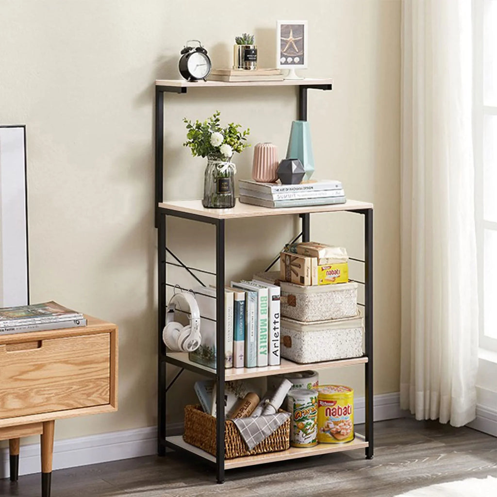 4 Tier Oak Baker's Rack with 4 Hooks D40155