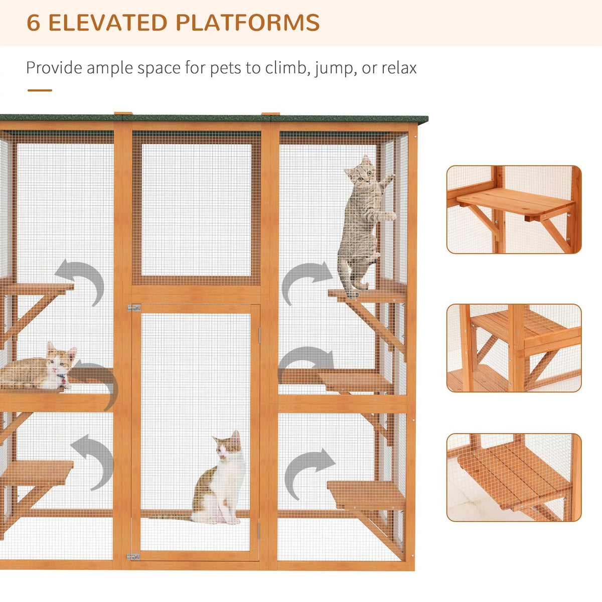 Outdoor Wooden Cat House Enclosure with 6 High Ledges W320