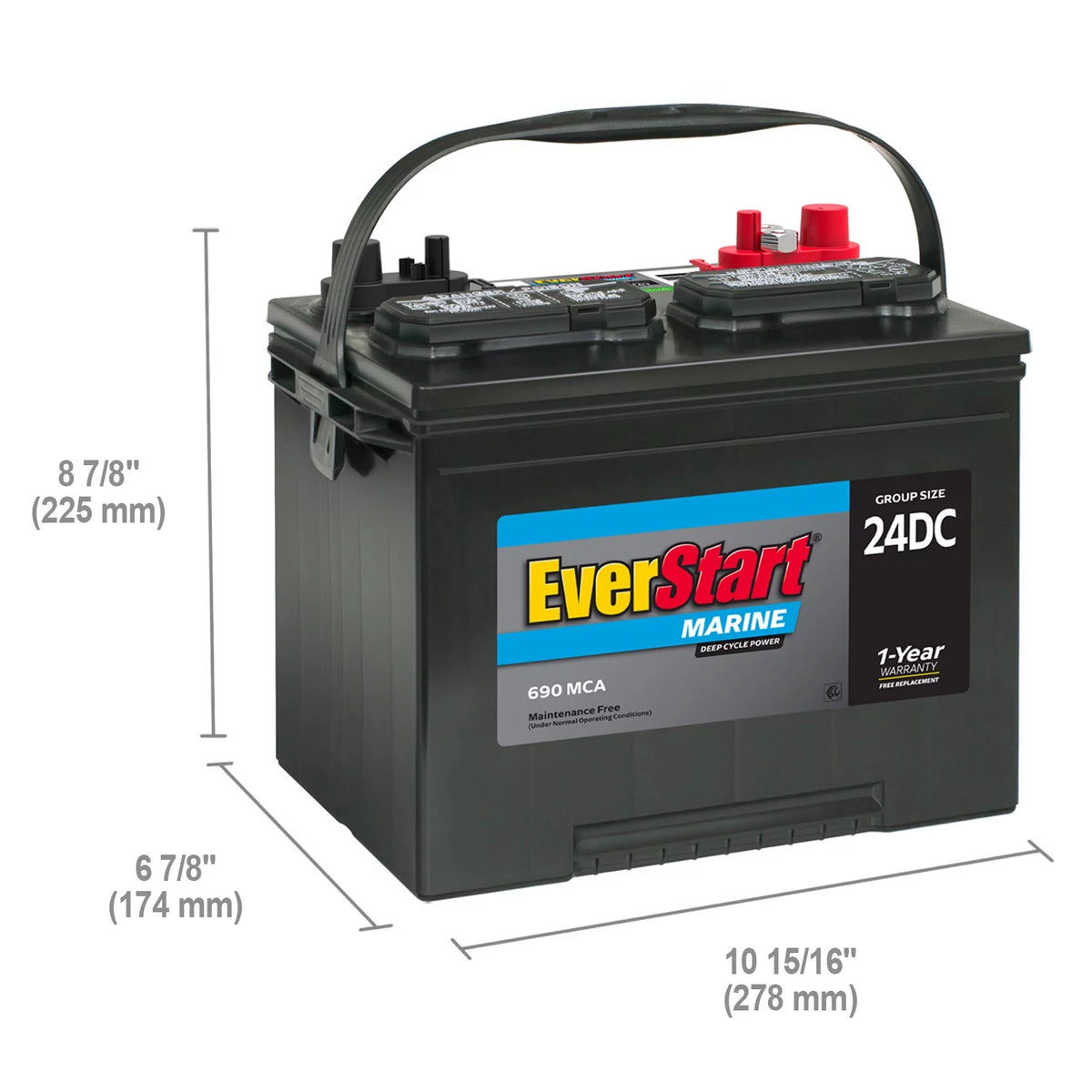 Lead Acid Marine & RV Deep Cycle Battery Group Size 24DC 12 Volt 690 MCA V70054