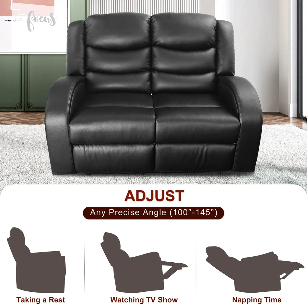 Black Leather 3 Piece Reclining Sofa and Loveseat Set A72707