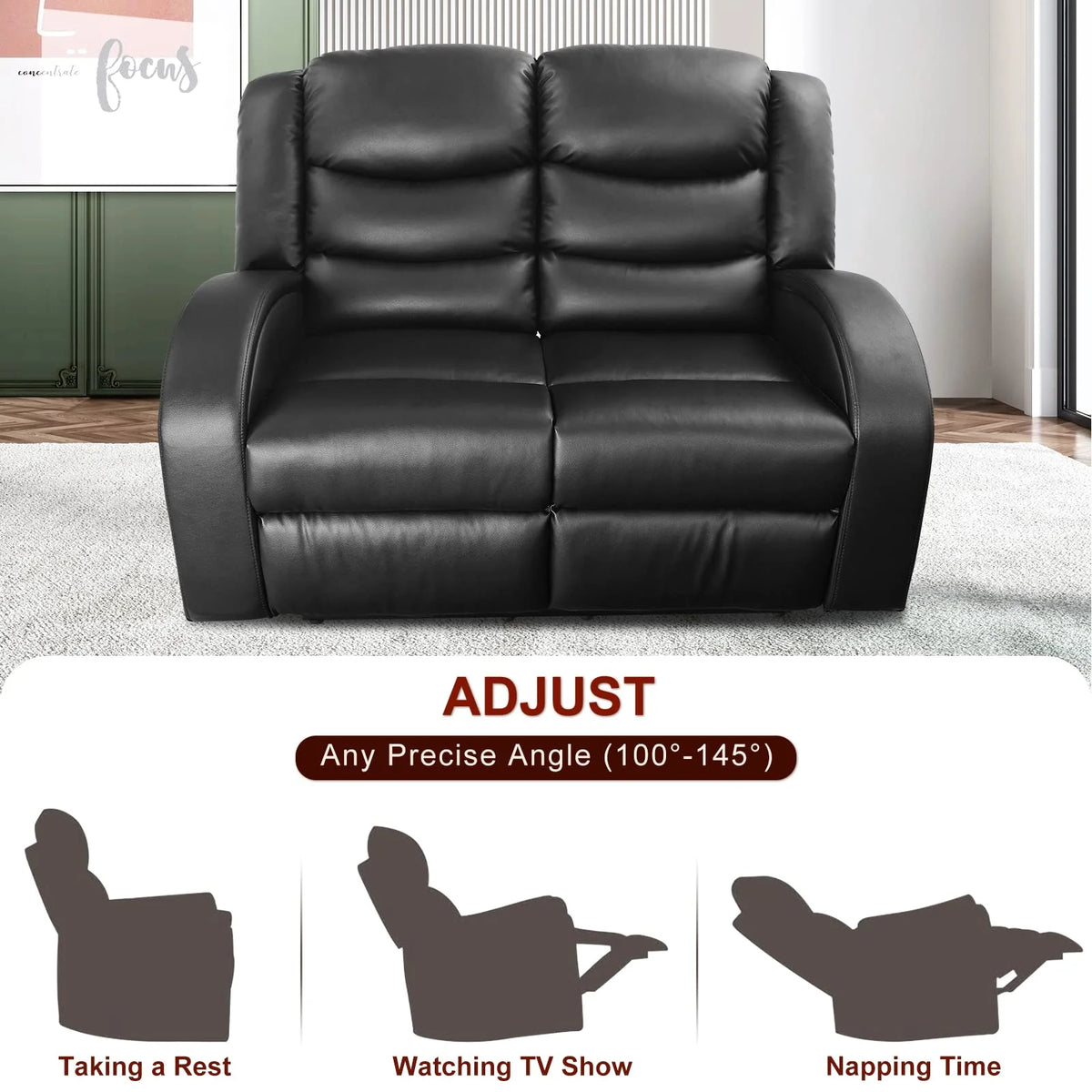 Black Leather 3 Piece Reclining Sofa and Loveseat Set A72707