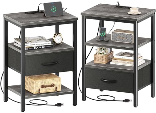 Rustic Brown and Black Nightstand with Charging Station Z808806