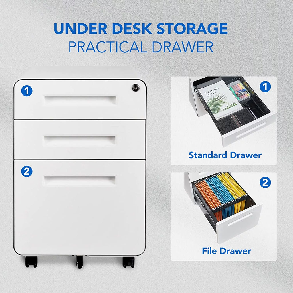 White 3 Drawer Metal File Cabinet with Lock S78348