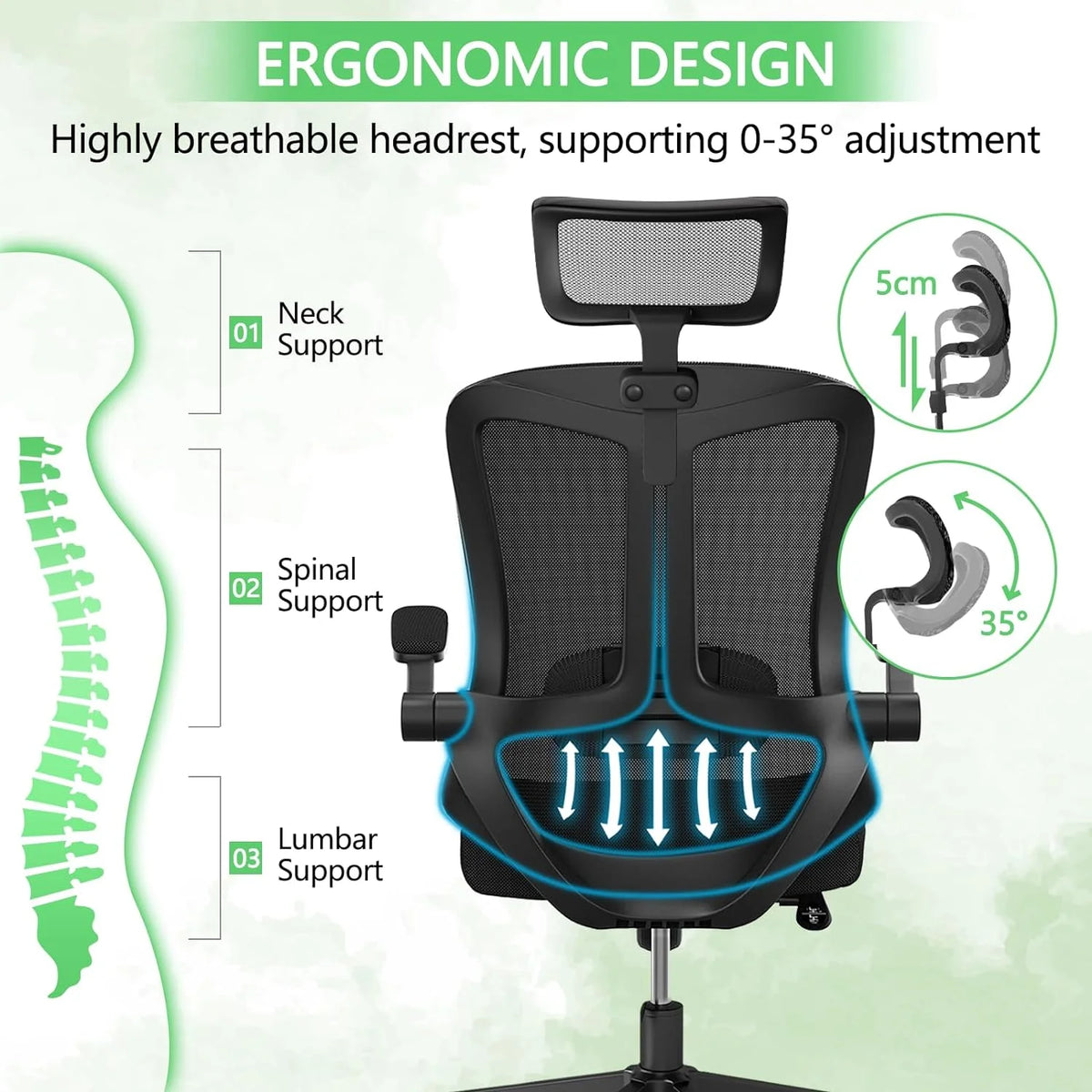 Khaki Ergonomic Mesh Computer Chair with Lumbar Support Y7200