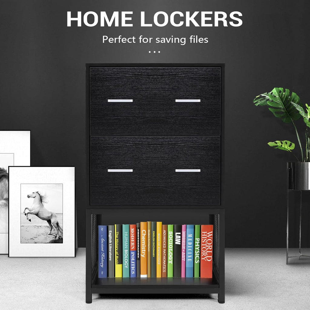 2 Drawer File Cabinet with Metal Wire Storage Shelves I109