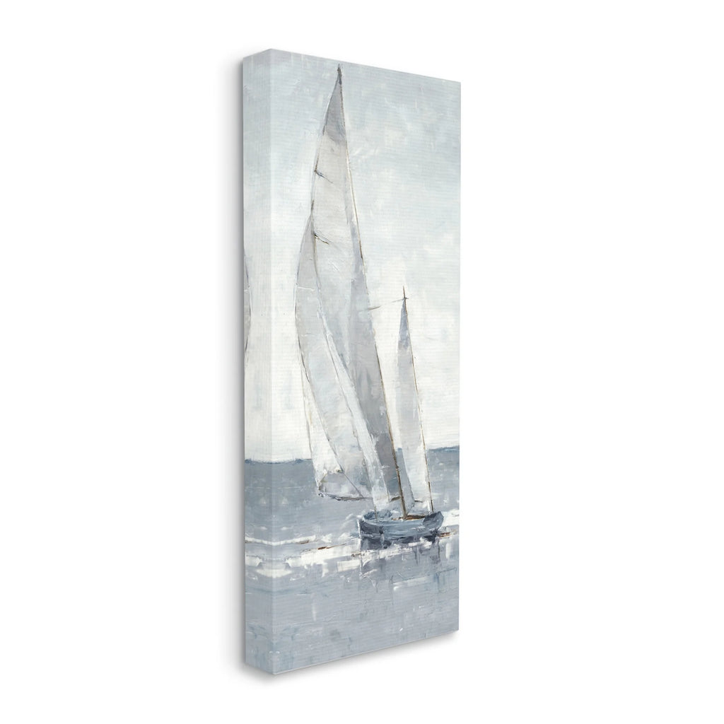 Grey Sailboat Nautical Abstraction Coastal Painting Gallery Wrapped Canvas Print Wall Art R6225