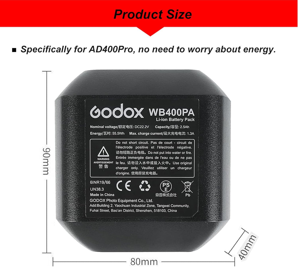 22.2V 2500mAh Li-ion Battery Pack for AD400 Pro Studio Flash Strobe Light Z7627