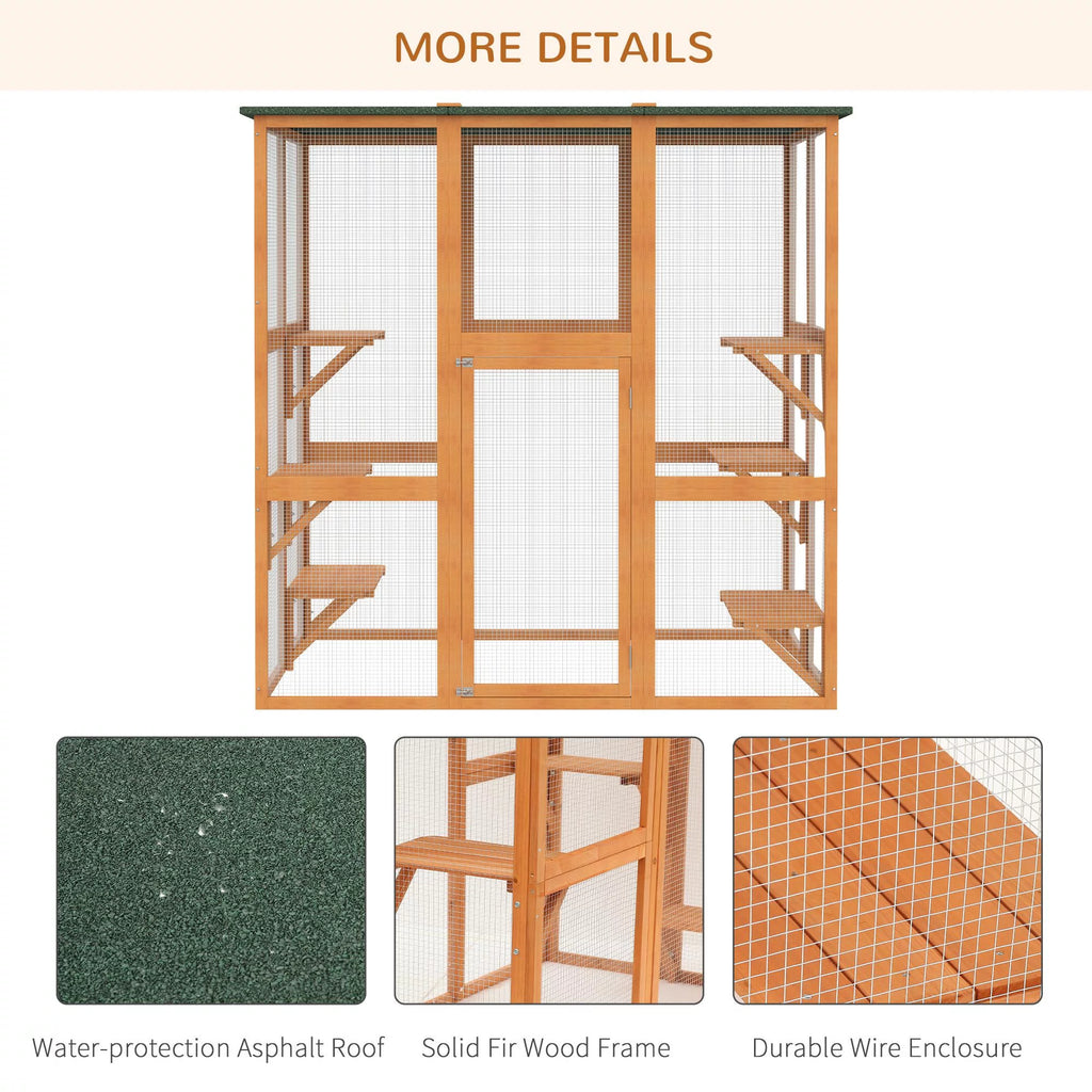 Outdoor Wooden Cat House Enclosure with 6 High Ledges W320
