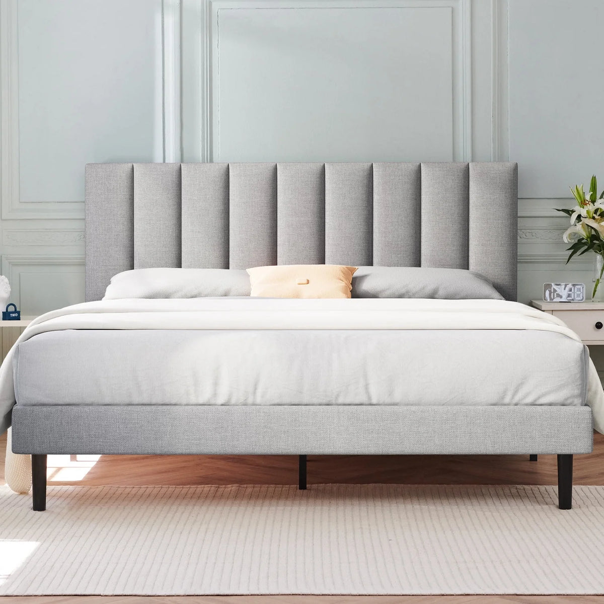 Queen Upholstered Platform Bed Frame Light Gray F126246