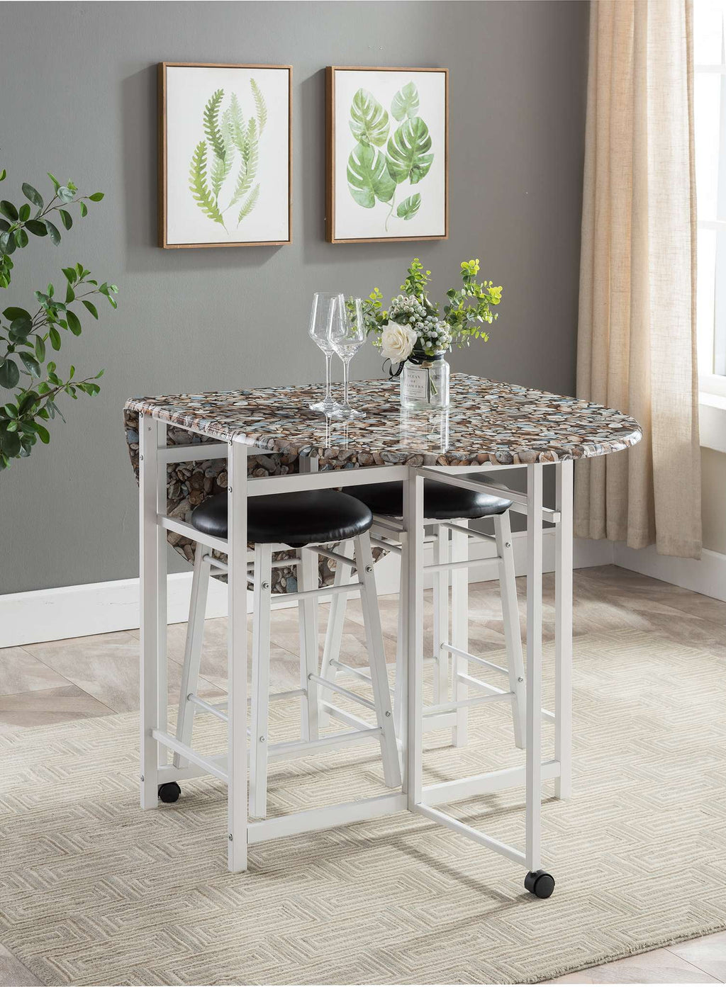 3-Piece Drop Leaf Pub Dinette Set with 2 Stools Z956927