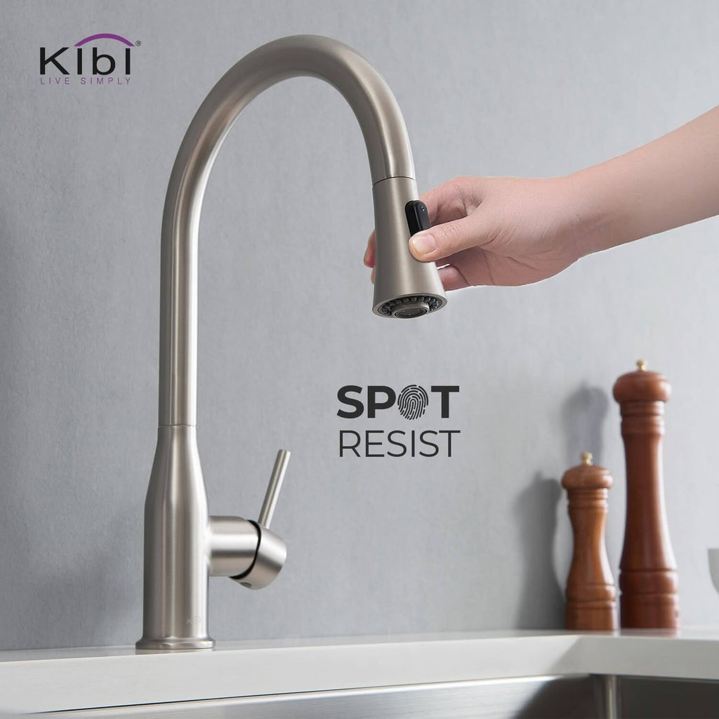 Chrome Pull Out Single Level Kitchen Faucet with Sprayer and Soap Dispenser F4931