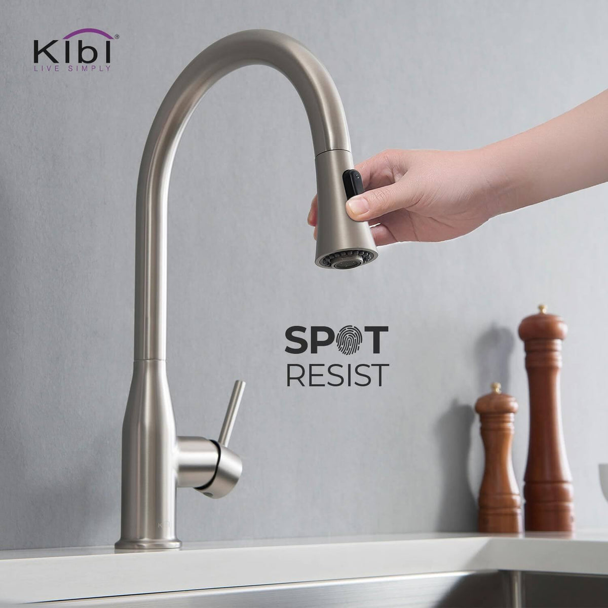 Chrome Pull Out Single Level Kitchen Faucet with Sprayer and Soap Dispenser F4931