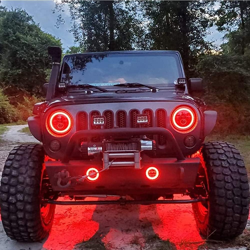 7 inch RGBW Halo LED Headlights and 4 inch Fog Lights Combo D388