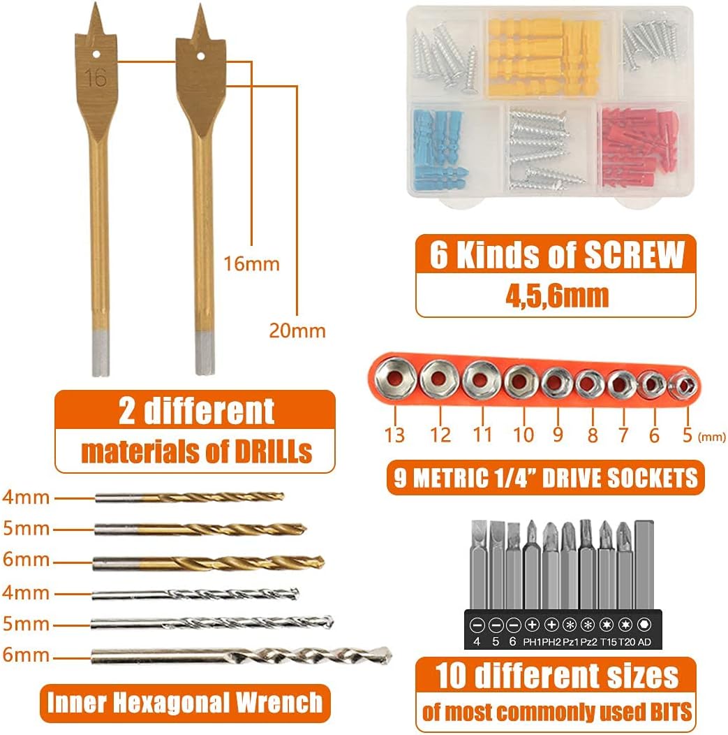 Cordless Drill Set with 2 Batteries and Plastic Toolbox Storage Case, 108 Piece P105995