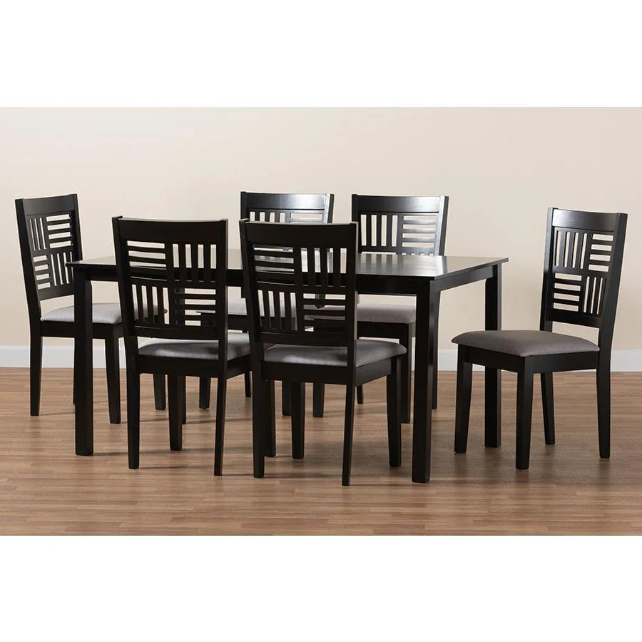 Grey Fabric and Dark Brown Wood 7-Piece Dining Set B28105