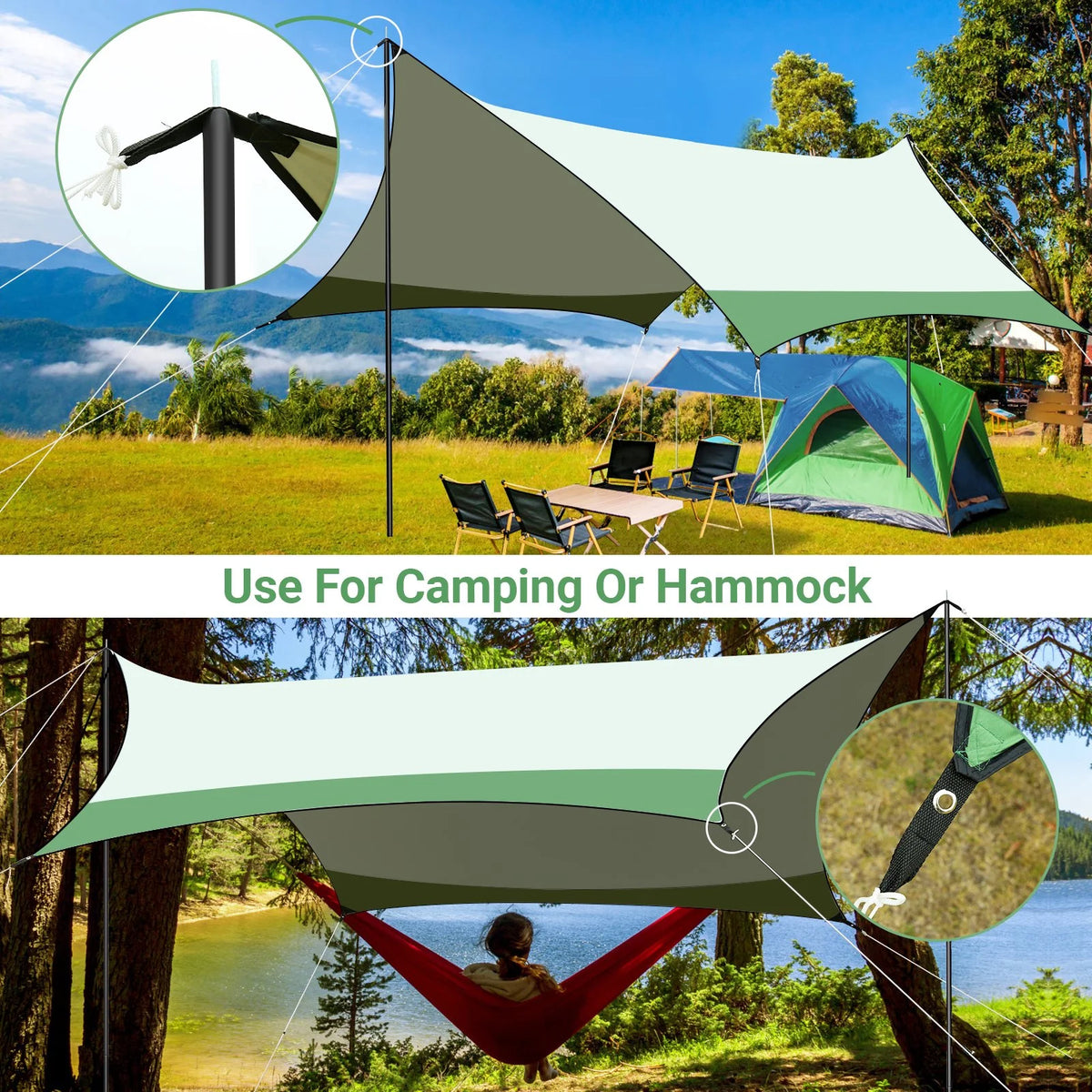 12 x 14ft Waterproof Camping Tent Tarp with 2 Poles K19018