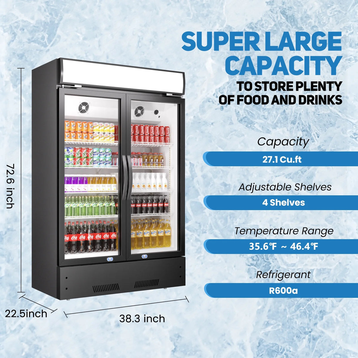 38" Glass Door Upright Beverage Refrigerator W8049