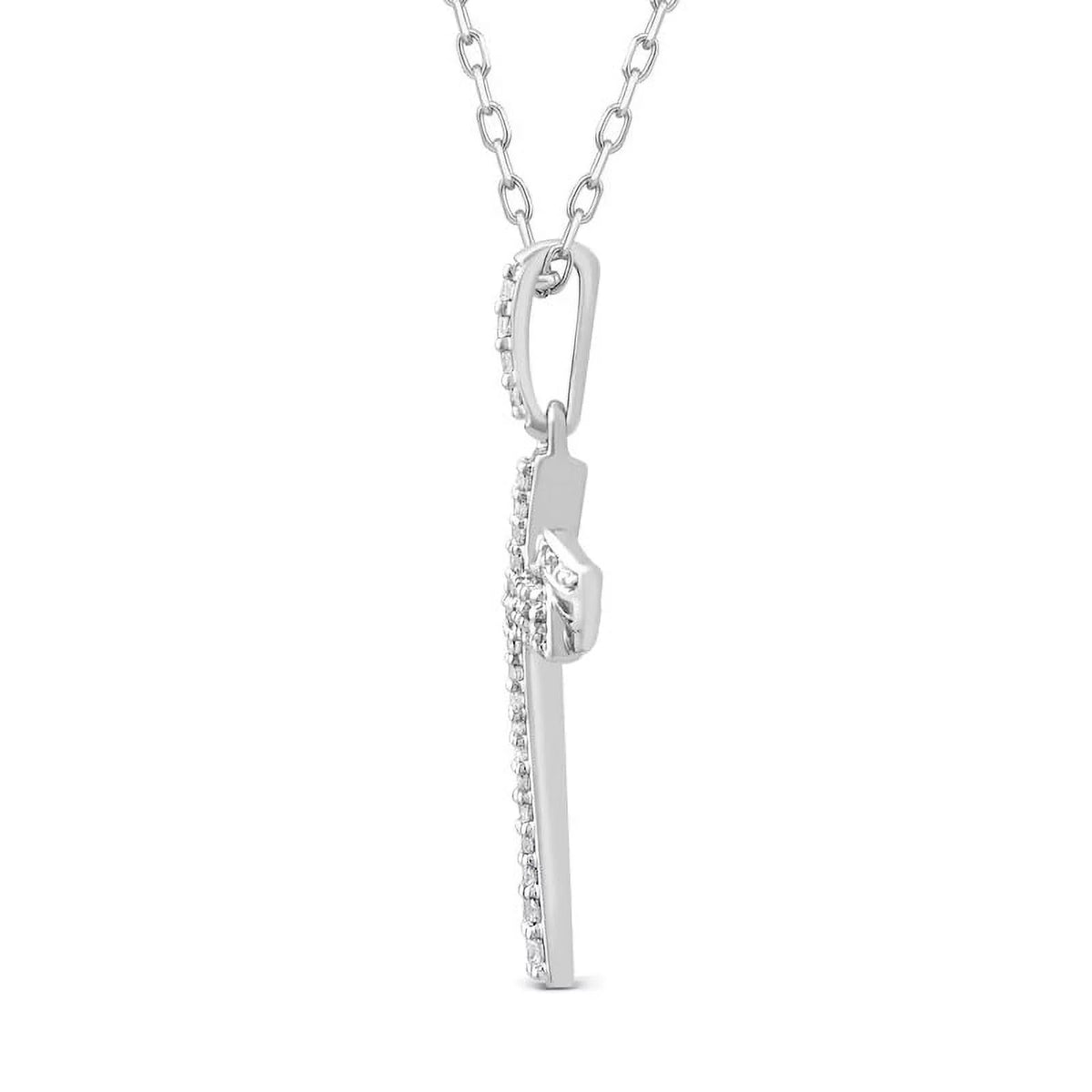 14K White Gold Holy Cross Necklace with Diamond Accents A156884