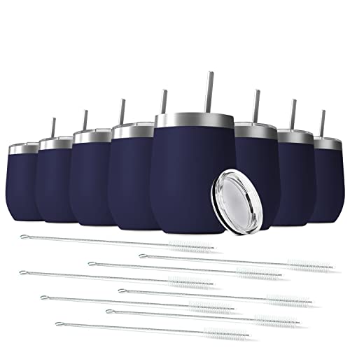 6 Pack 12 oz Stainless Steel Insulated Wine Tumbler with Lids and Straws F798