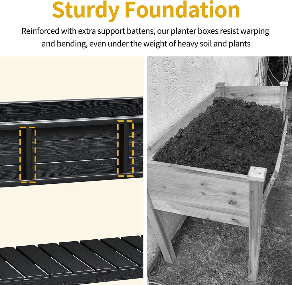 Black Elevated Raised Garden Bed Planter Box with Legs & Shelf Y6575