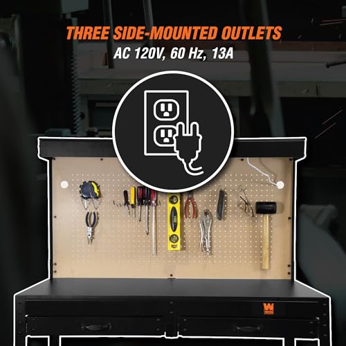 48-Inch Black Workbench with Power Outlets and Light E129