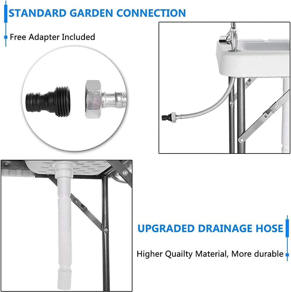 Portable Fish Cleaning Table with Sink & Faucet, Folding Lightweight Adjustable Workbench V3447