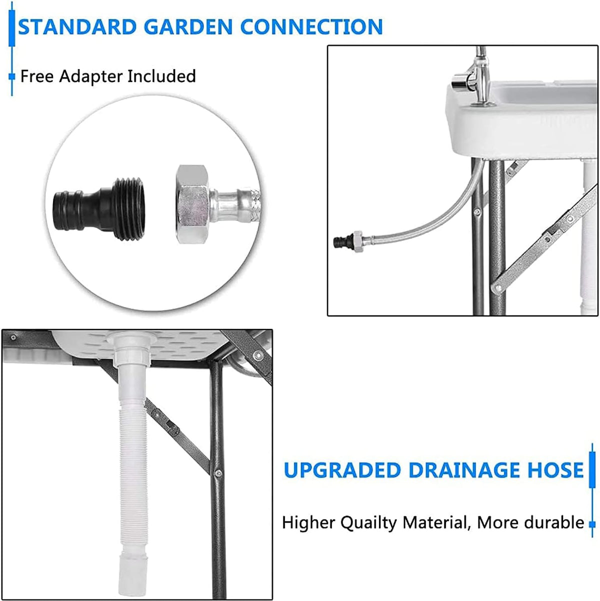 Portable Fish Cleaning Table with Sink & Faucet, Folding Lightweight Adjustable Workbench V3447