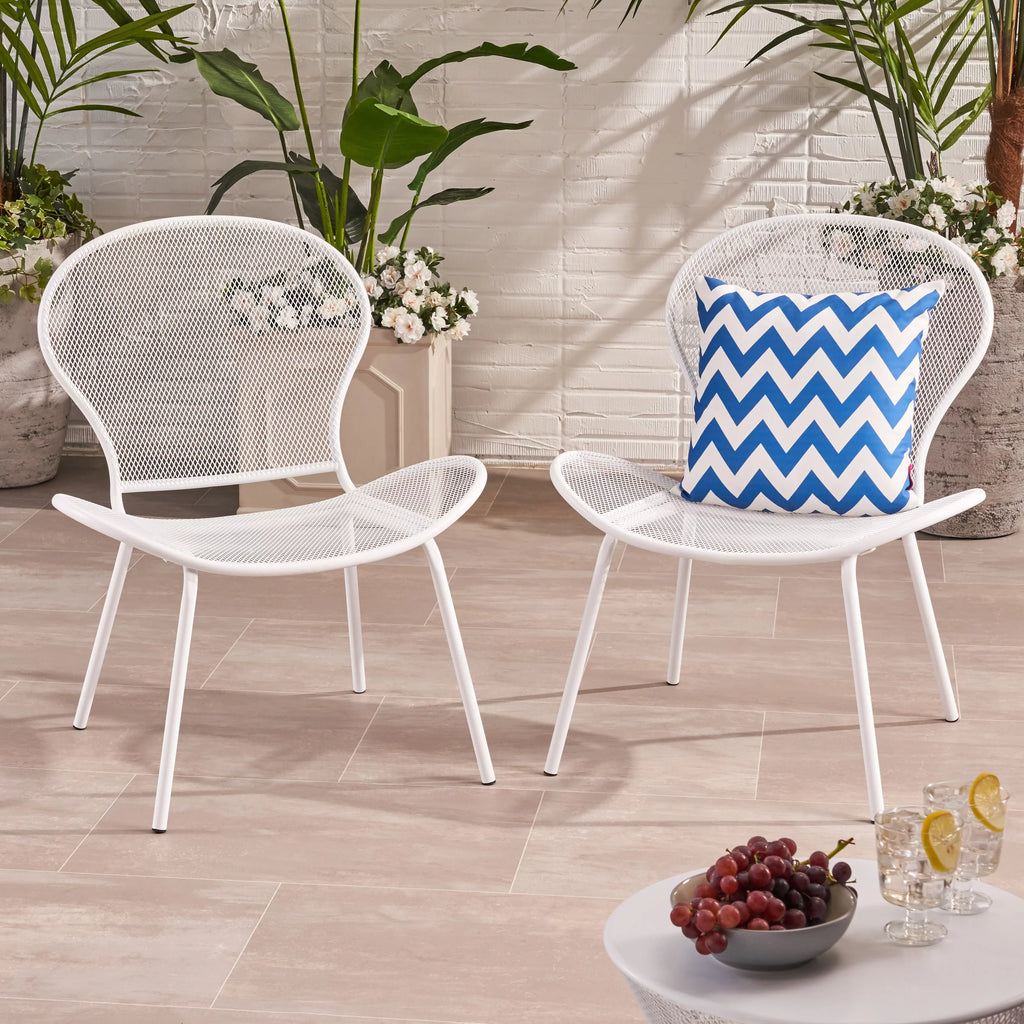 Set of 2 Matte White Outdoor Iron Club Chair U266