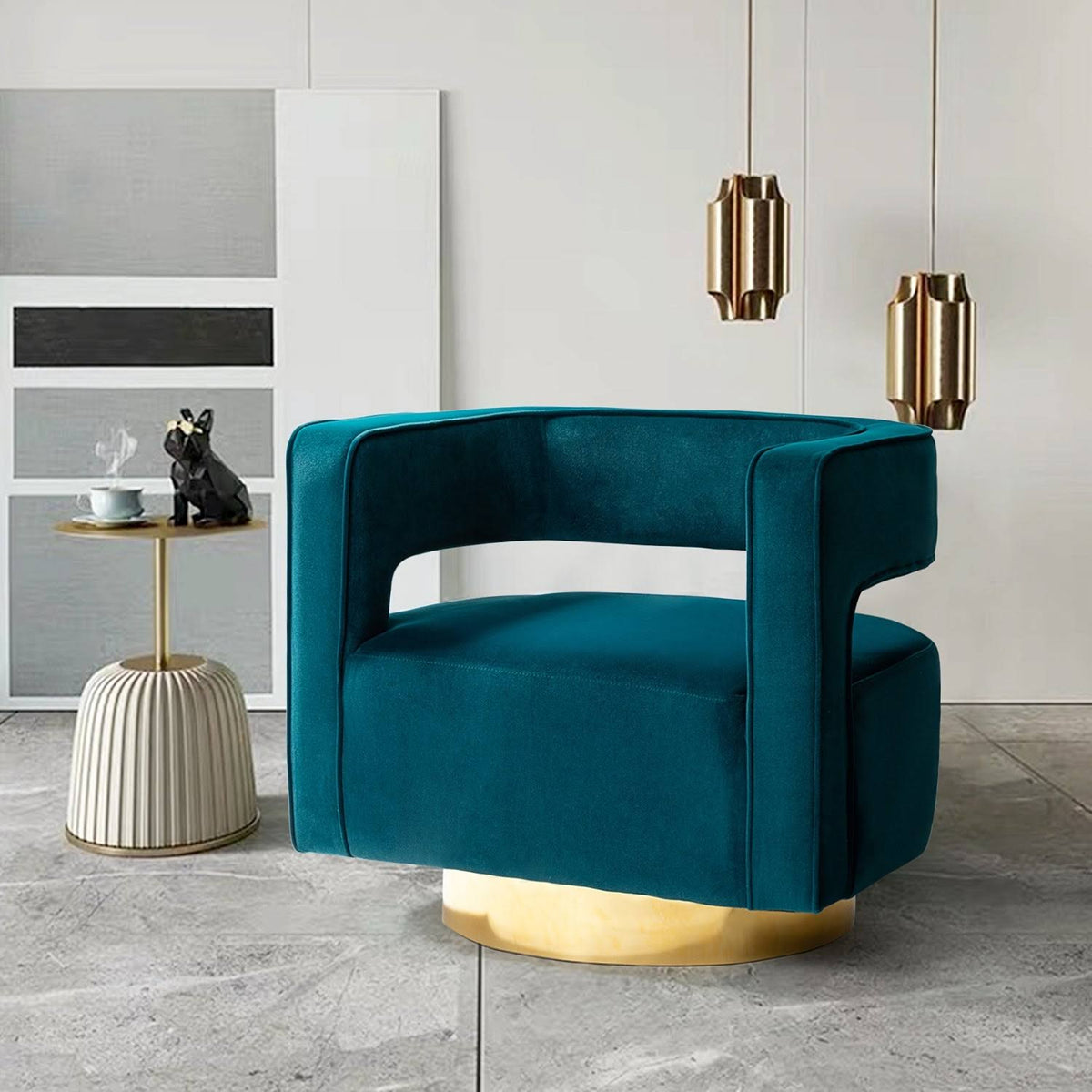 Teal Upholstered Swivel Barrel Chair C2817