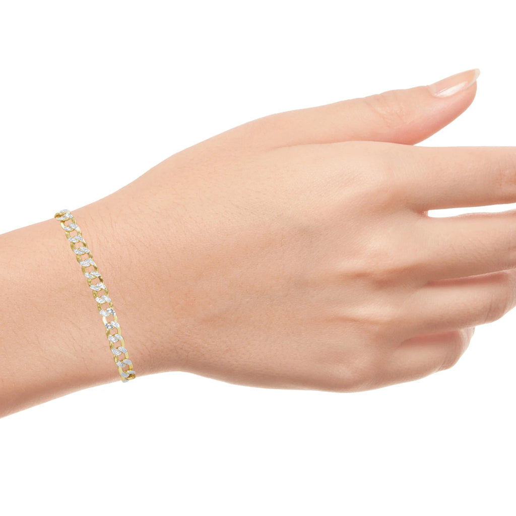 14k Yellow Gold Cuban Chain Diamond Cut Two Tone Bracelet O235912