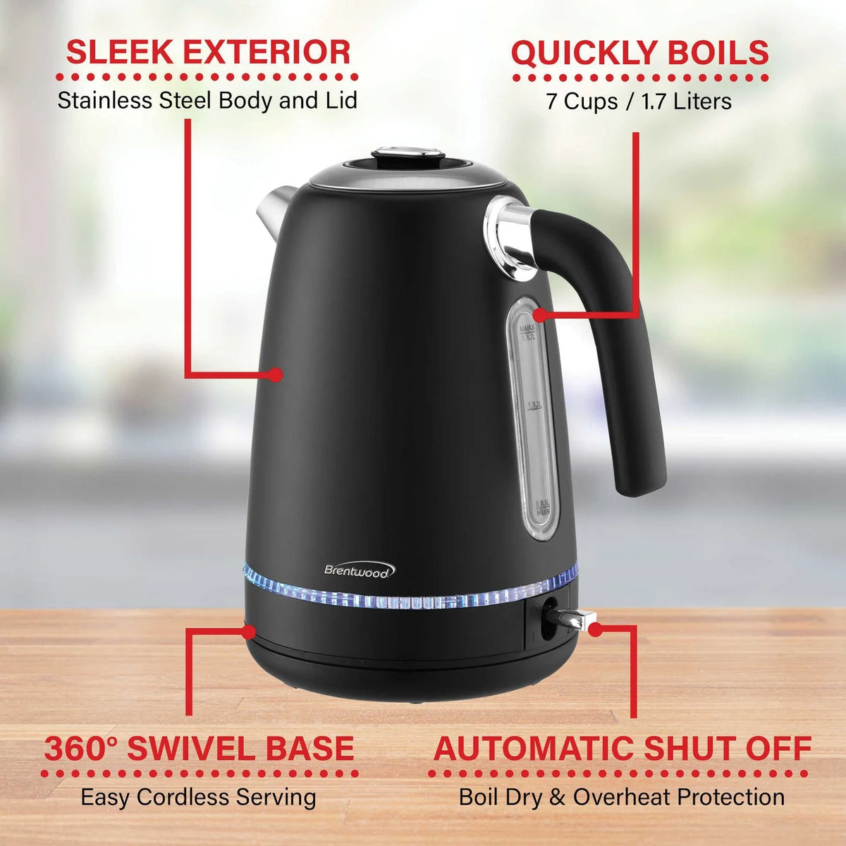 7-Cup 1,500-Watt Cordless Electric Stainless Steel Kettle I993293