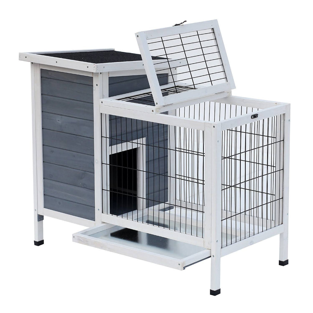36x22 Raised Outdoor Wooden Rabbit Hutch with Enclosed Run P594983