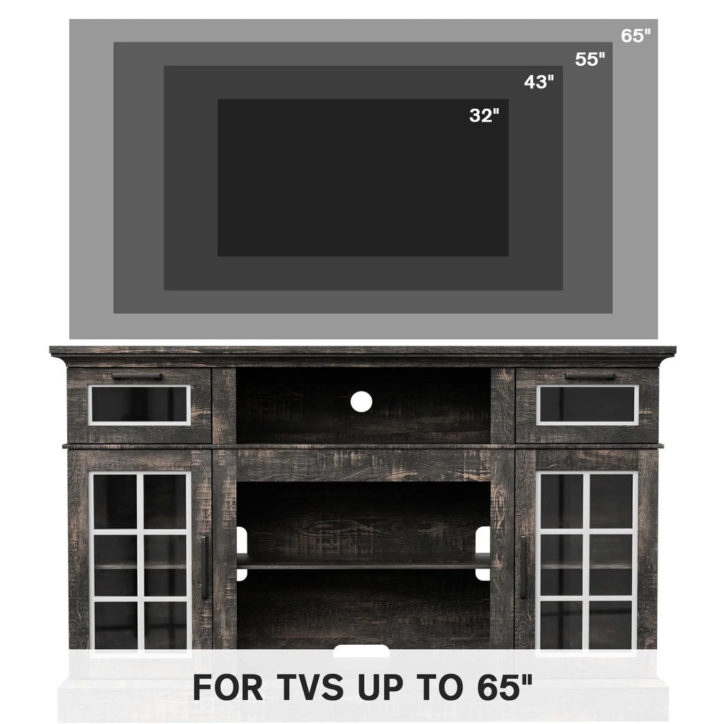 Dark Oak Tall TV Stand with Glass Door I149391