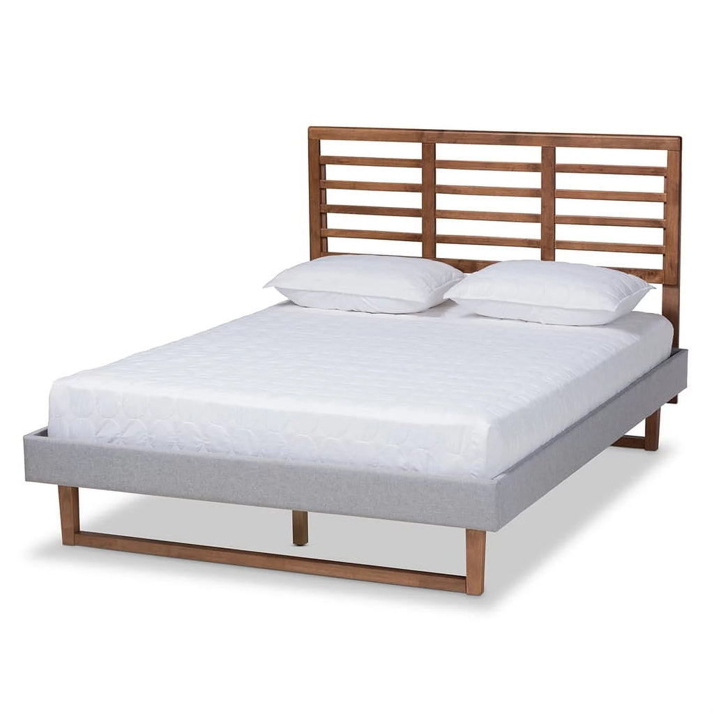 Queen Size Light Gray Upholstered Wood Platform Bed K913