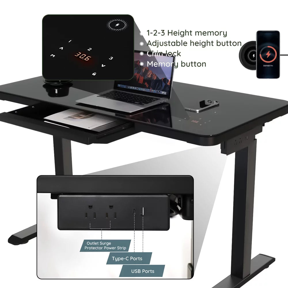 Black Glass Standing Desk N10050