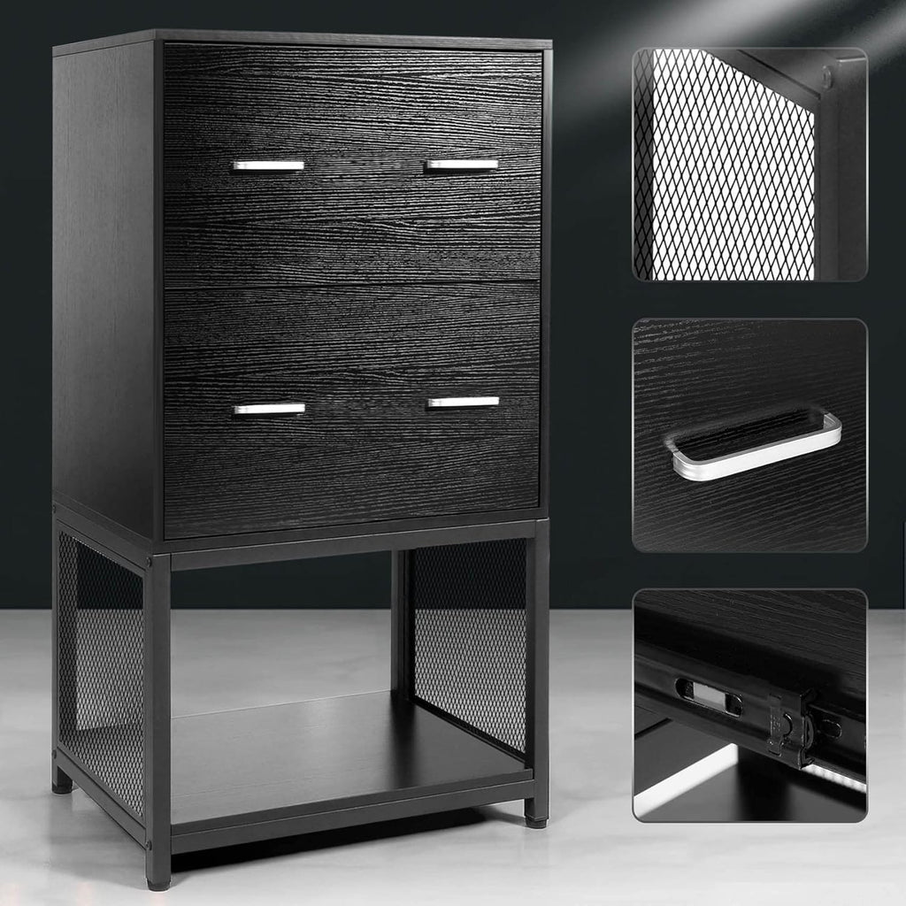 2 Drawer File Cabinet with Metal Wire Storage Shelves I109
