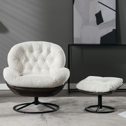 White Swivel Accent Chair with Ottoman A48863
