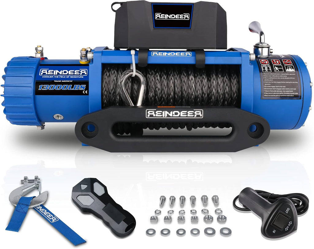 12V 13000 lb Electric Winch Synthetic Rope with Hawse Fairlead Waterproof IP67 A95443