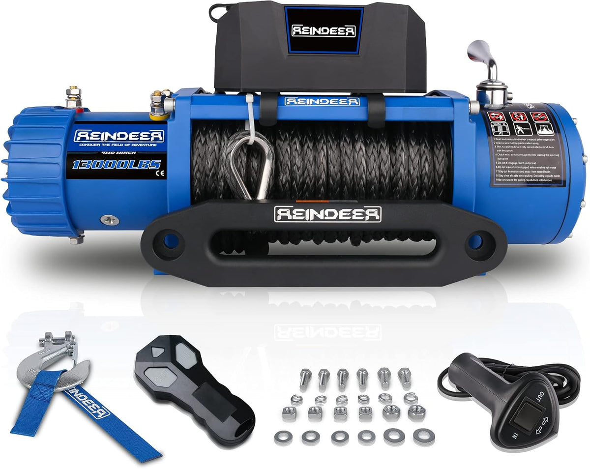 12V 13000 lb Electric Winch Synthetic Rope with Hawse Fairlead Waterproof IP67 A95443