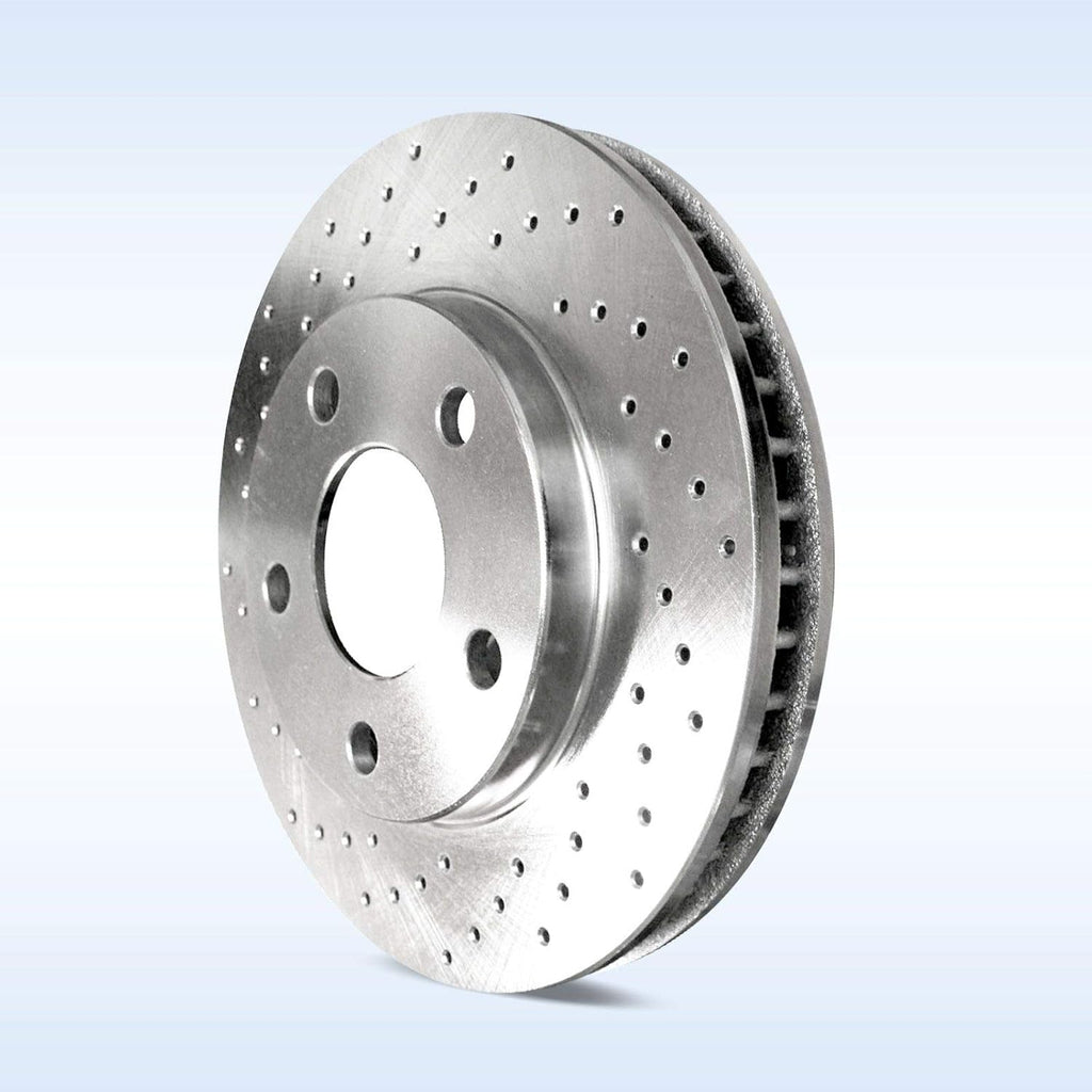 Rear Silver Zinc Cross Drilled Brake Rotors Kit + Semi-Metallic Brake Pads J746870