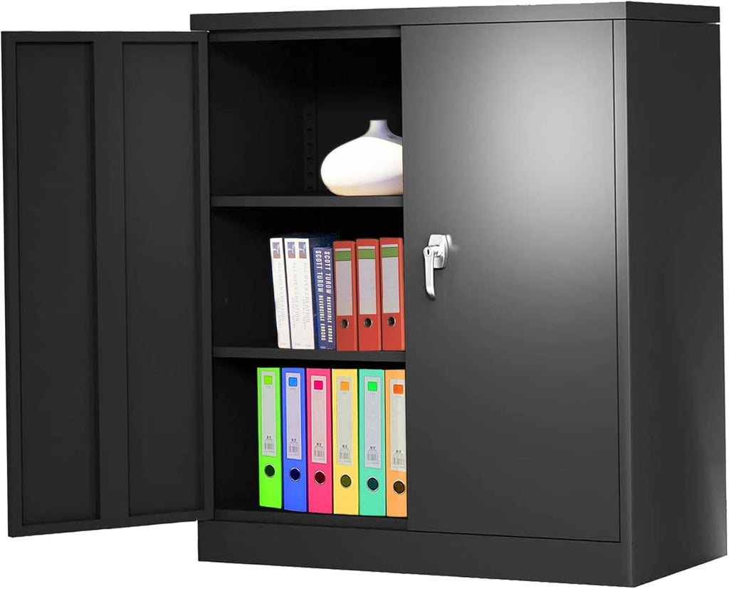 Gray Metal Lockable Storage Cabinet with 2 Adjustable Shelves F51716