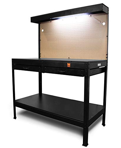 48-Inch Black Workbench with Power Outlets and Light E129