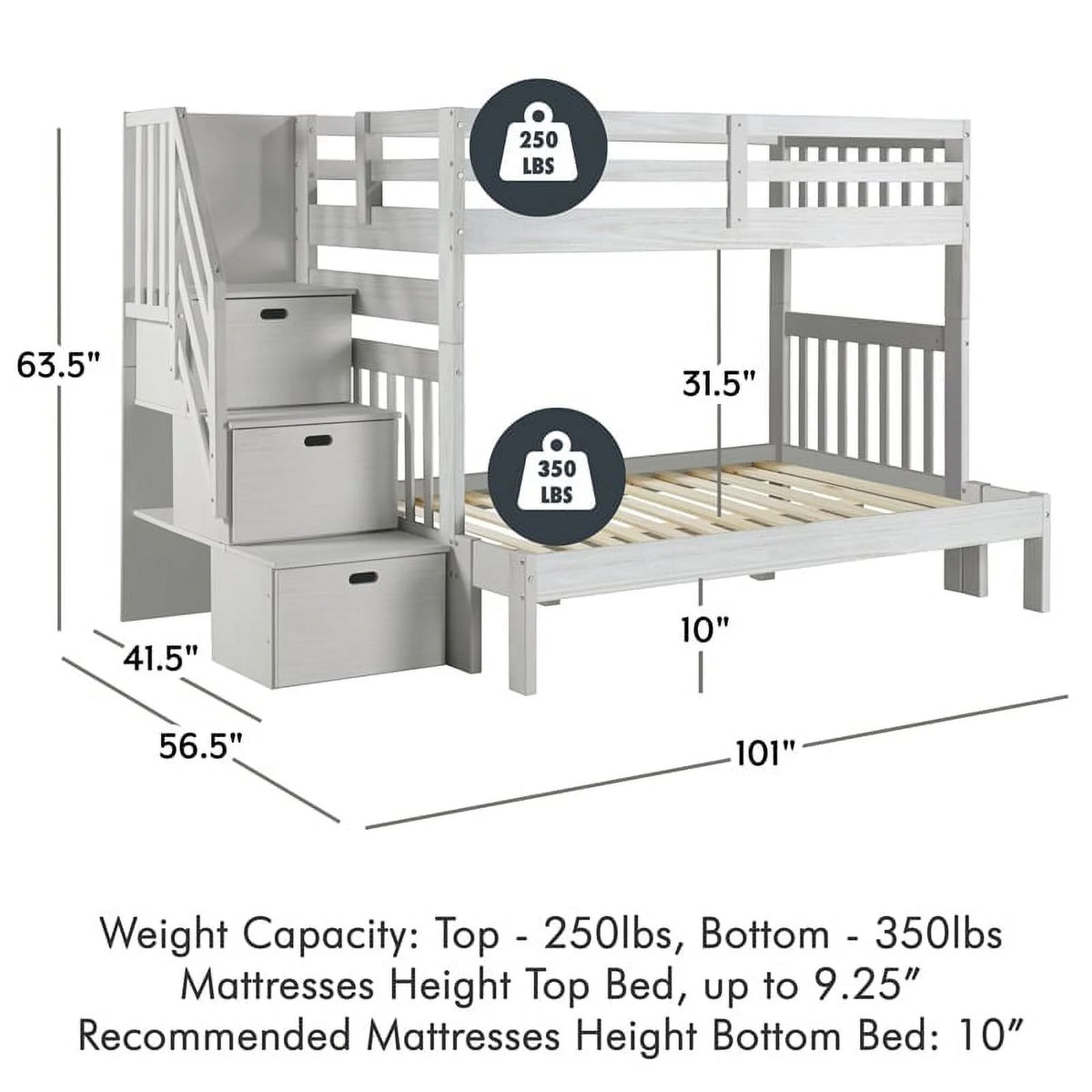 Twin-over-Full Wood Bunk Bed with Staircase Z336680
