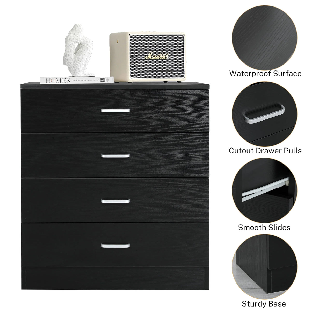 Black 4 Drawer Dresser V187
