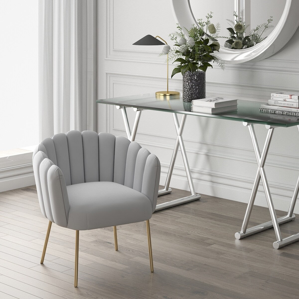 Navy/Gold Velvet Upholstered Feather Side Chair B435124