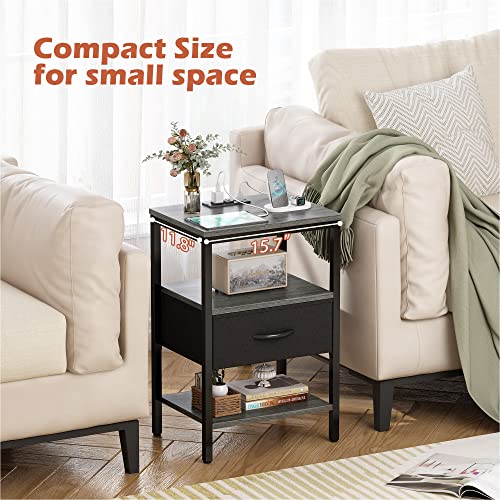 Rustic Brown and Black Nightstand with Charging Station Z808806