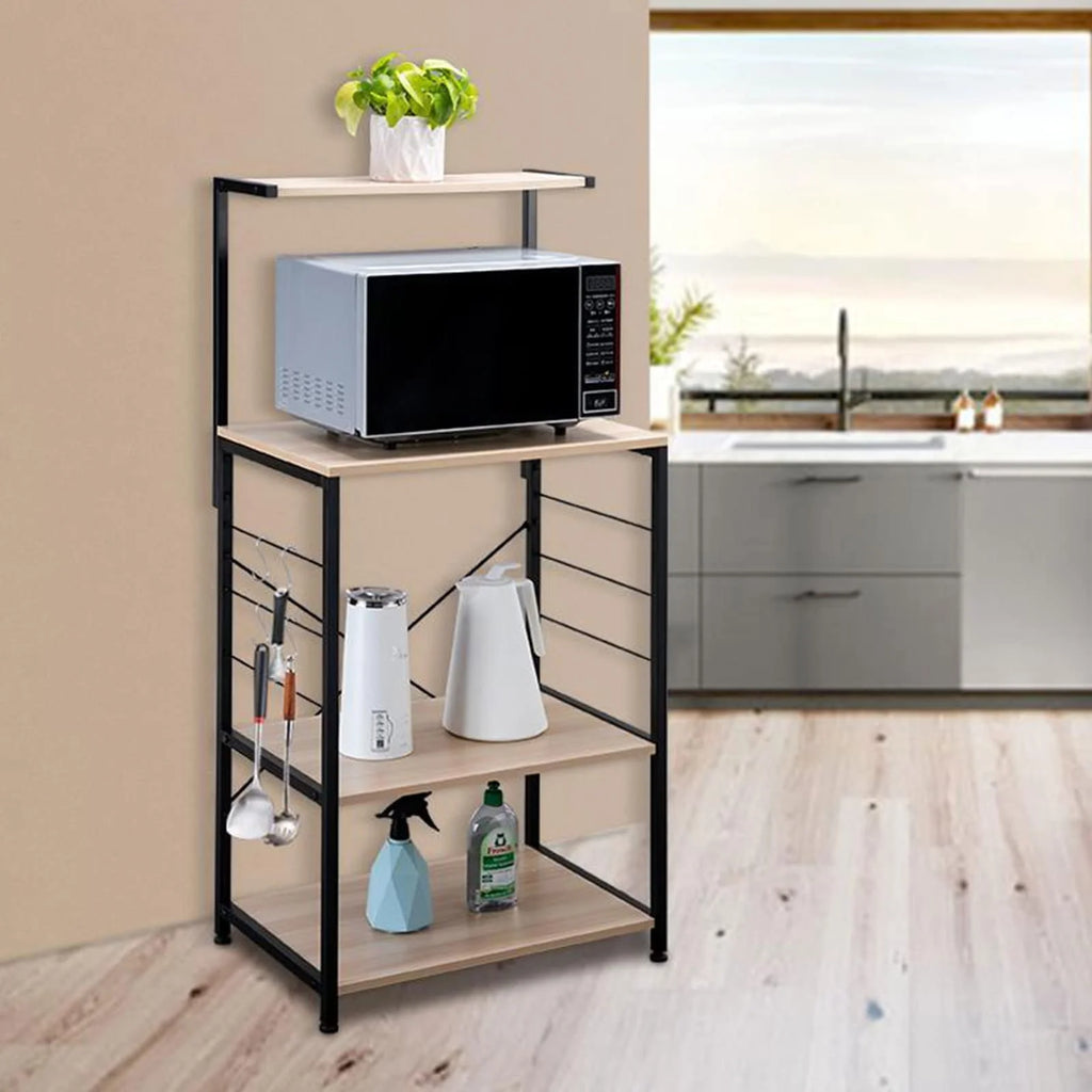 4 Tier Oak Baker's Rack with 4 Hooks D40155
