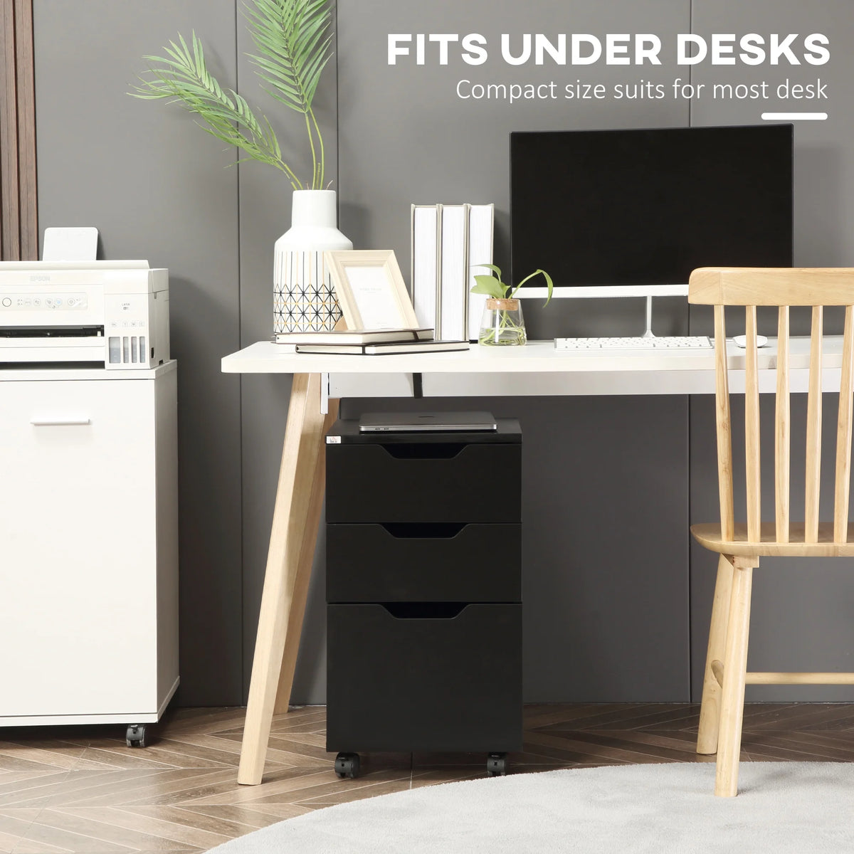 3 Drawer Black Mobile File Cabinet L441266